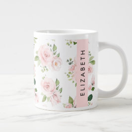 Grande Tasse Fleurs roses, Roses, Fleurs Aquarelles, Votre Nom