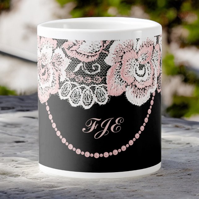 Grande Tasse Flirté et délicat Rose Rose Faux Dentelles et Perl (Créateur téléchargé)