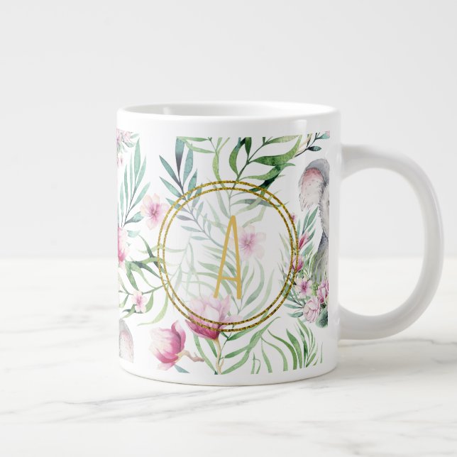 Grande Tasse Floral KOALA OURS Monogramme Filles Pièce à couche (Droite)