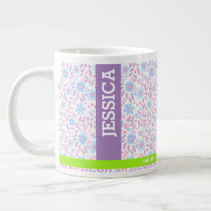 Grande Tasse Floral pourpre Nom personnalisé & Monogramme