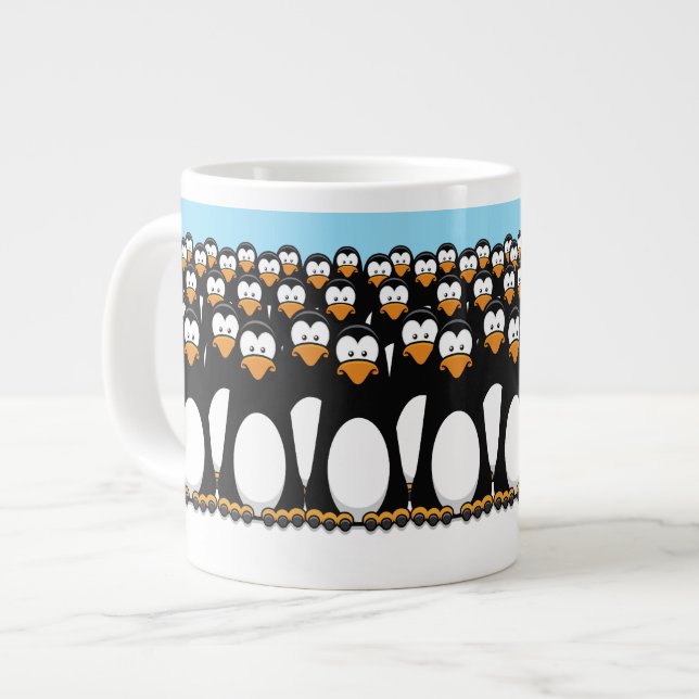 Grande Tasse Foule des pingouins drôles de bande dessinée sur (Devant gauche)