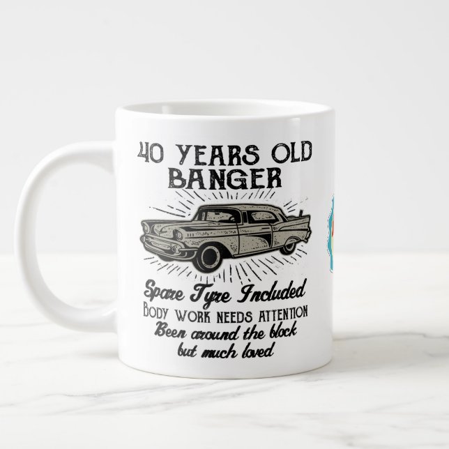 Grande Tasse Funny 40th Birthday Retro Car Banger Ajouter Nom D (Gauche)