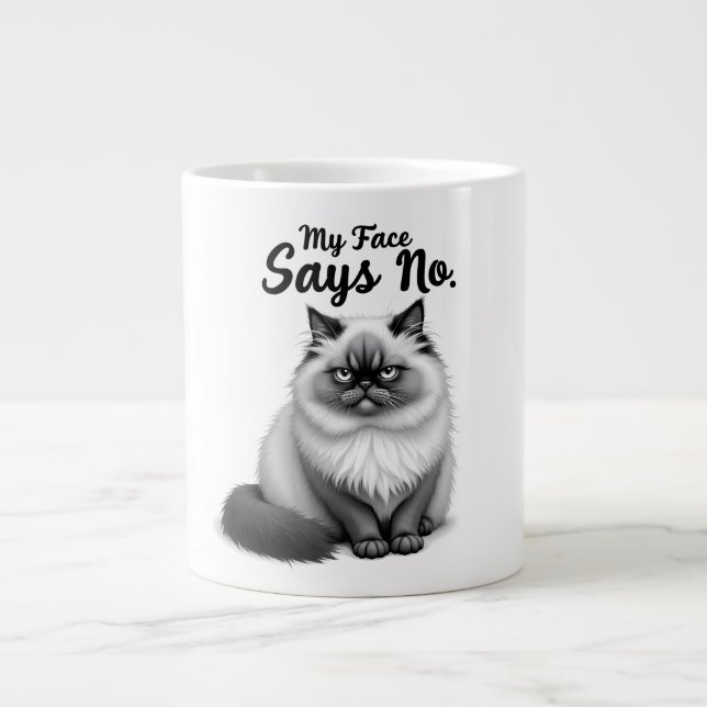 Grande Tasse Funny Cat Face Illustration – Minimal Cute Cat Art (Devant)