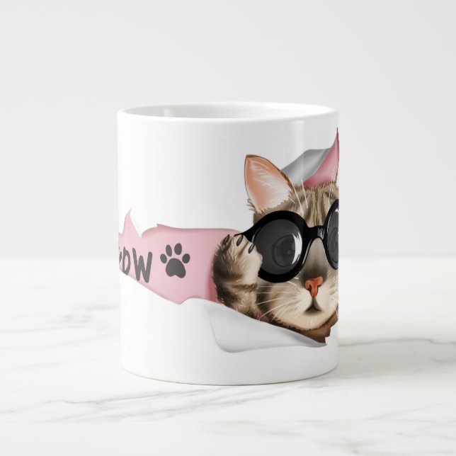 Grande Tasse Funny “Meow” Cat with Glasses Design (Devant)