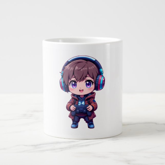 Grande Tasse Gamer Kid Mug avec casque et PlayStation Cont (Devant)