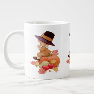 Grande Tasse Garçon pèlerin vintage priant sur Citrouille