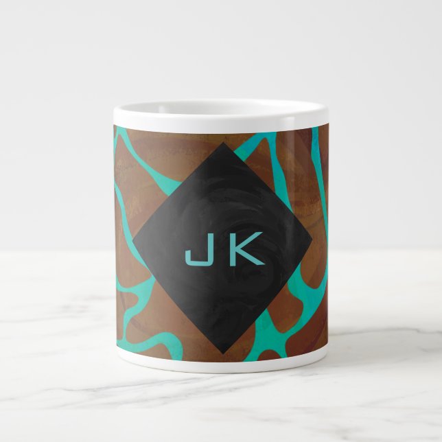 Grande Tasse Giraffe Impression Brown et Turquoise (Devant)