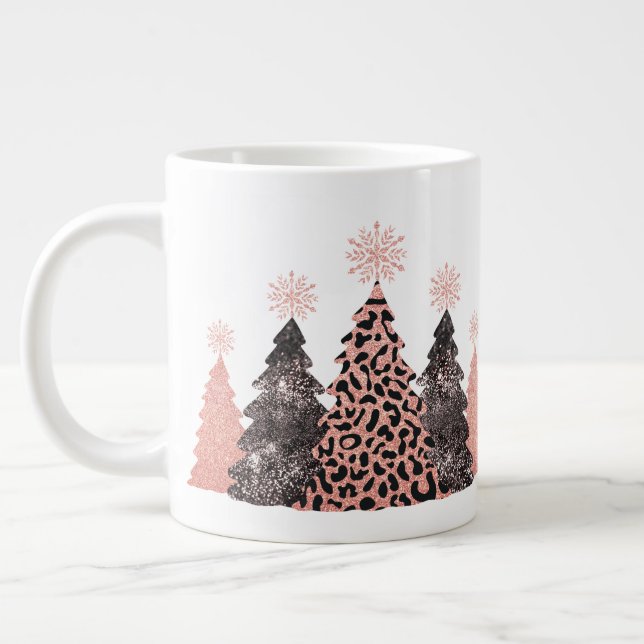 Grande Tasse Glam Empreintes de léopard arbres de Noël (Gauche)