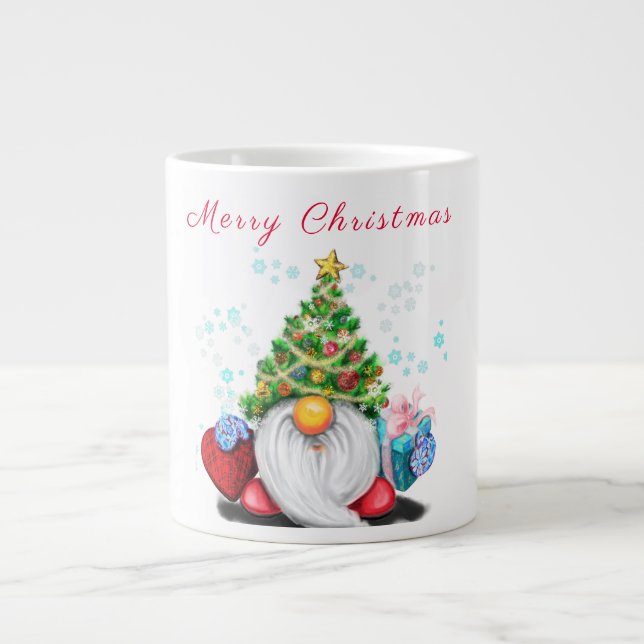 Grande Tasse Gnome mignonne avec arbre de Noël Casquette et cad (Devant)