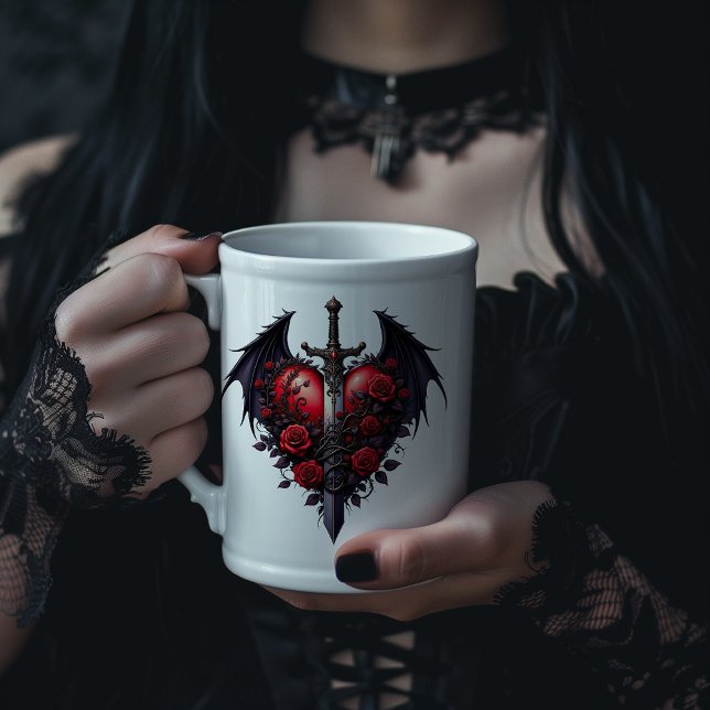 Grande Tasse Gothic Heart with Wings, Sword and Red Roses (Créateur téléchargé)