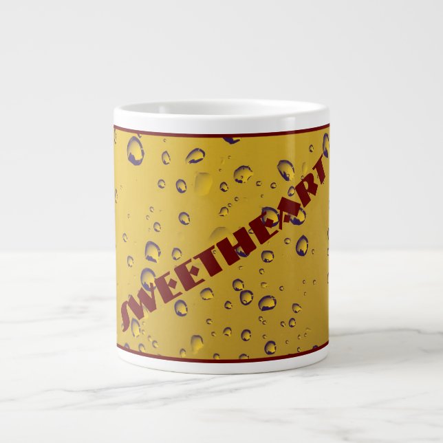 GRANDE TASSE GOUTTES DE PLUIE MODERNE JAUNE MUSTARDE SUR VERRE (Devant)