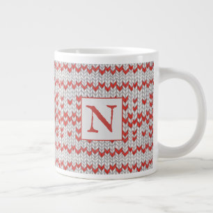 Grande Tasse Grand Mug en tricot NORDIQUE ROUGE + Initiale