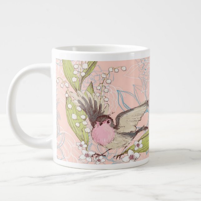 Grande Tasse Grande Mug avec une Pêche Florale Arrière - plan & (Gauche)