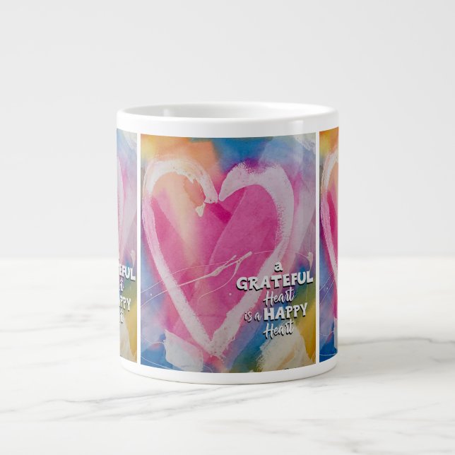 Grande Tasse Grateful Happy Bone China Mug art de Pedie Wolfond (Devant)