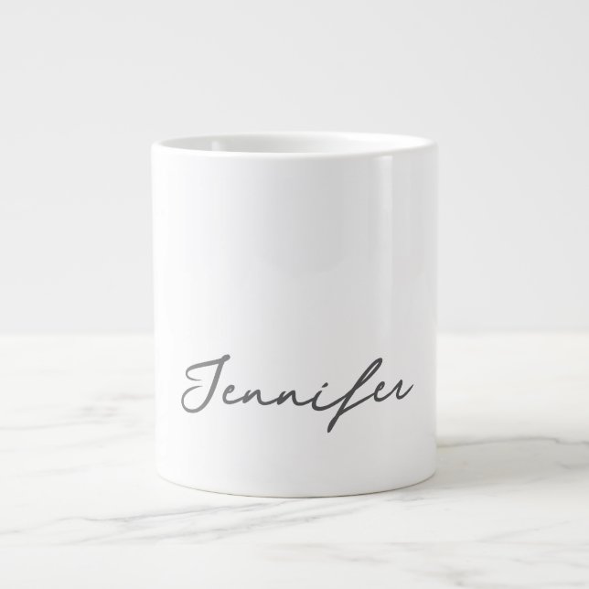 Grande Tasse Grey White Modern Minimalist Handwriting Name (Devant)
