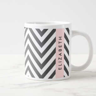 Grande Tasse Grey Zigzag, Grey Chevron, Mint, Votre Nom