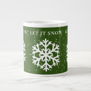 Grande Tasse Gros Flocon de Neige Blanc, QU'IL SNOW Vert & Blan