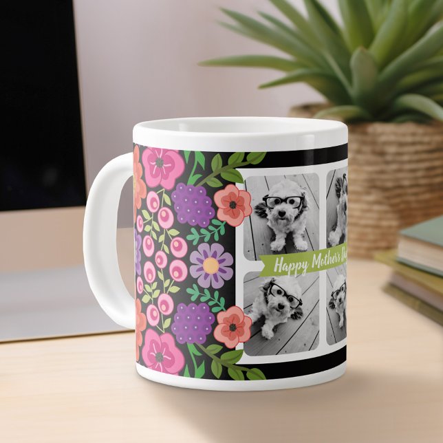 Grande Tasse Happy Mother's Day Photo Collage - Fleurs Filles (Personalized mug)