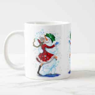 Grande Tasse Happy Snowman and Girl Dance Tango