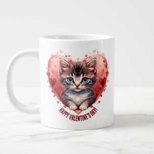 Grande Tasse Heureuse Sainte-Valentin Little Kitten avec coeur