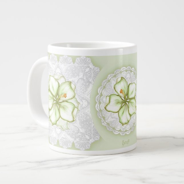Grande Tasse Hibiscus & dentelle BLANC (Devant gauche)