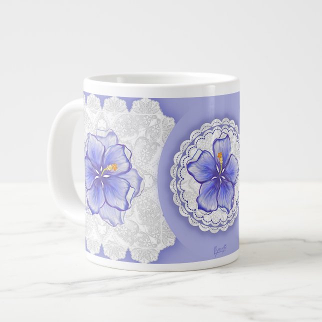 Grande Tasse Hibiscus & dentelle BLEU (Devant gauche)