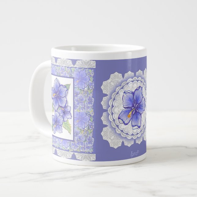 Grande Tasse Hibiscus & dentelle BLEU (Devant gauche)