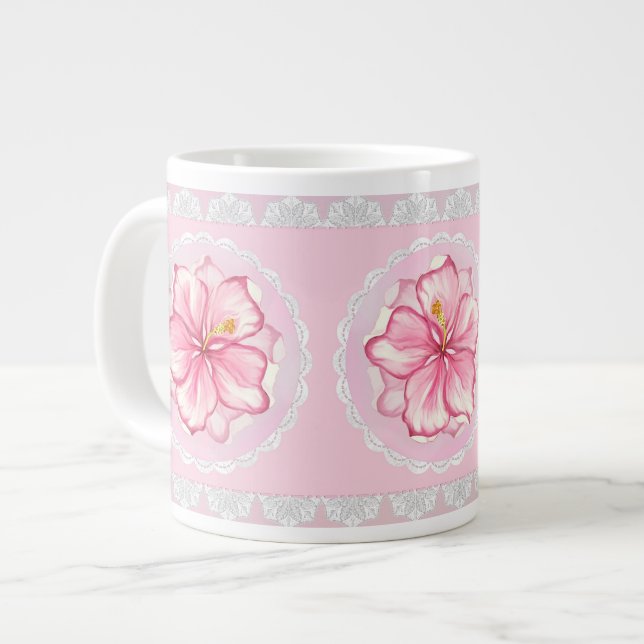 Grande Tasse Hibiscus & dentelle PINK (Devant gauche)