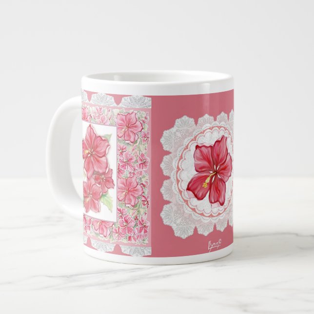 Grande Tasse Hibiscus & dentelle RED (Devant gauche)