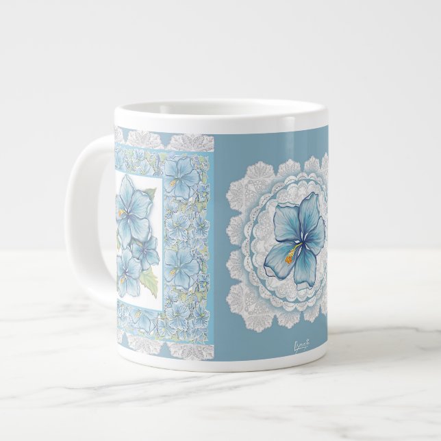 Grande Tasse Hibiscus & dentelle TURQUOISE (Devant gauche)