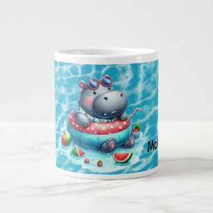 Grande Tasse Hippopotame dans la piscine avec un nom