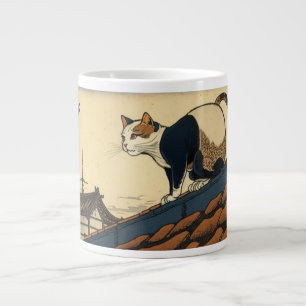 Grande Tasse Hokusai inspiré l'art avec un chat mignon