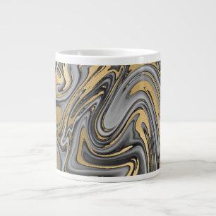 Grande Tasse Huile Noire, Blanc Et Or Marbré Slick Abstrait