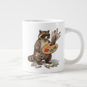 Grande Tasse Illustration de Raton Laveur Peintre Cool