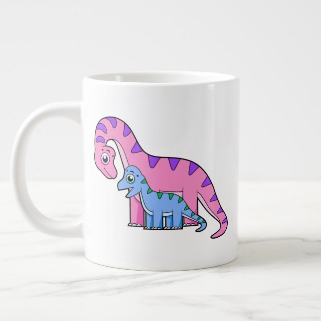 Grande Tasse Illustration D'Un Brachiosaurus Mère Et Enfant. (Gauche)