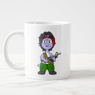 Grande Tasse Illustration D'Un Brontosaurus Habillé En Rambo.