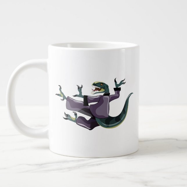 Grande Tasse Illustration D'Un Rapteur Qui Fait Du Karaté. (Gauche)