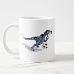 Grande Tasse Illustration D'Un Raptor Dinosaure Jouant Au Footb