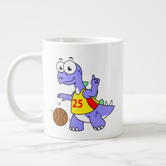 Grande Tasse Illustration D'Un Stegosaurus Jouant Au Basket. (Gauche)