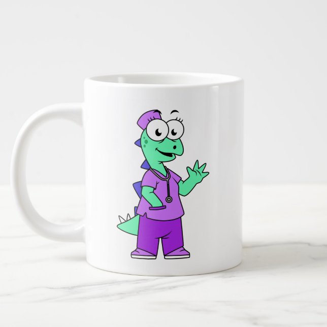 Grande Tasse Illustration D'Une Infirmière Stegosaurus. (Gauche)