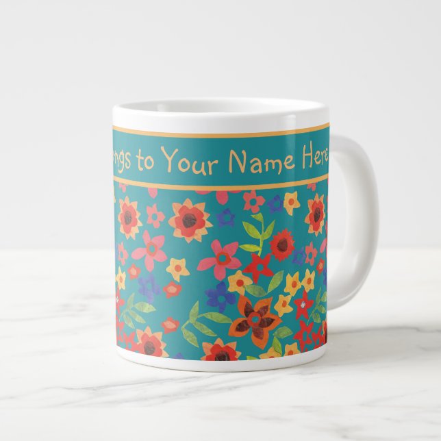 Grande Tasse Impressions florales rétro chic sur Mug Jumbo pers (Devant droit)
