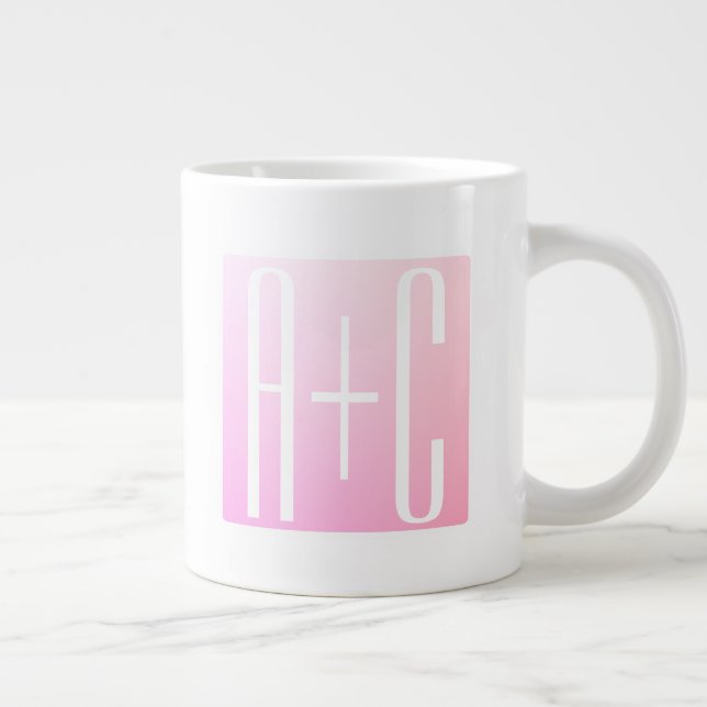 Grande Tasse Initiales de couple | Gradation rose subtile (Droite)