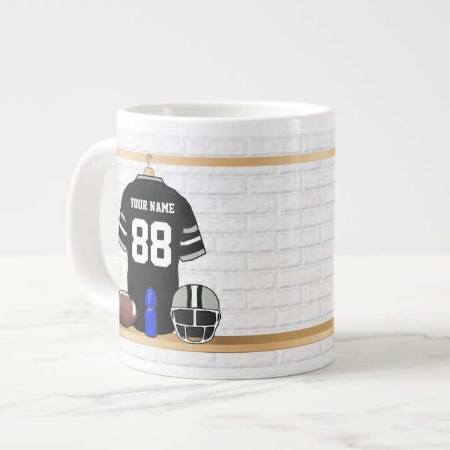 Grande Tasse Jersey de football gris noir et argent personnalis (Devant gauche)