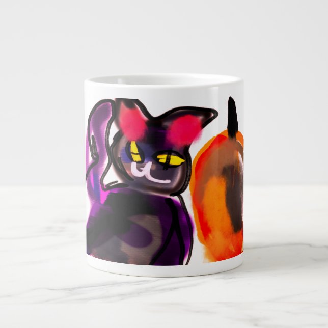 Grande Tasse Joie citrouille de chat noir (Devant)