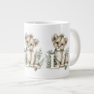 Grande Tasse Joli alphabet d'animaux à l'aquarelle Lion