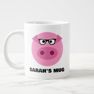 Grande Tasse Joli cochon rose cartoon avec des lunettes drôle p