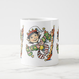Grande Tasse Joli Elfe Heureux Danse, Dessin Animé de Noël Rétr