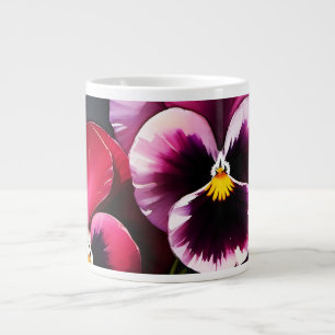 Grande Tasse Joli marron noir rouge pansies aquarelle peinture