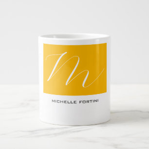 Grande Tasse Joli Monogramme Jaune Blanc Moderne Plaine