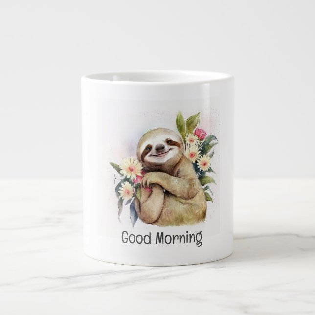 Grande Tasse Jolie fleur souriante - Bonjour (Devant)